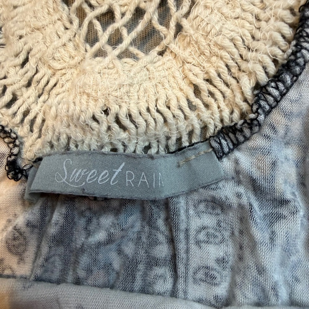 Sweet Rain Mixed Paisley Floral Crochet Lace Racerback Tank Top Small Boho Blue - Picture 3 of 5